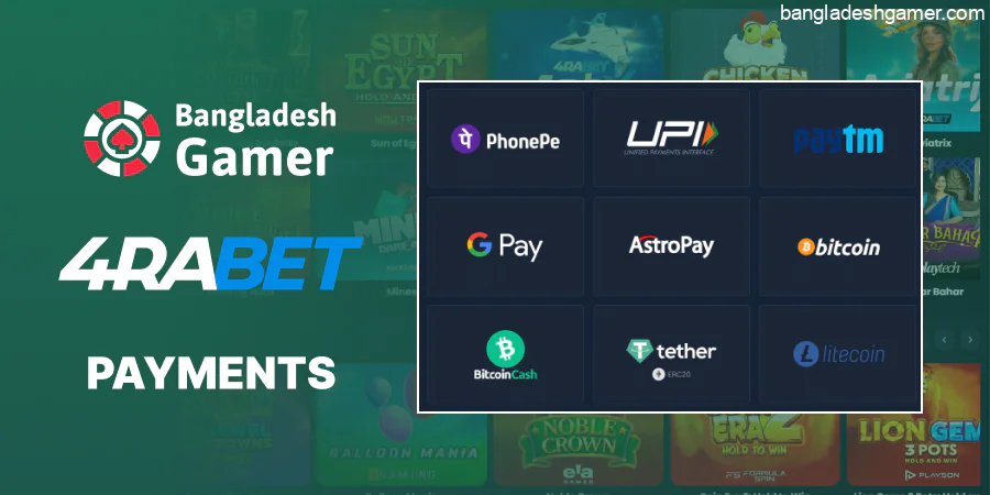 Payment Methods at 4rabet Casino for Players from Bangladesh