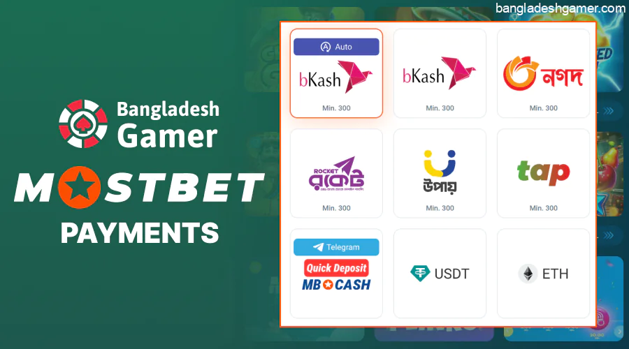 Mostbet Casino offers a variety of payment methods in Bangladesh