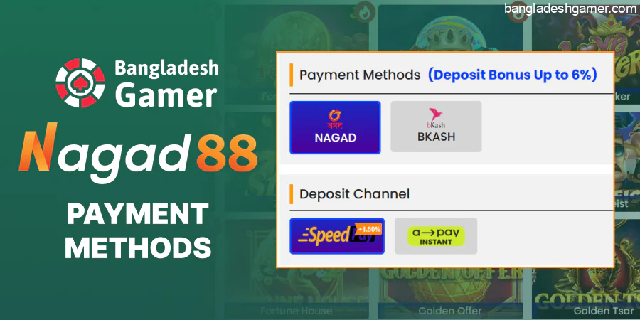 Deposit and withdrawal methods are fast and convenient with Nagad88